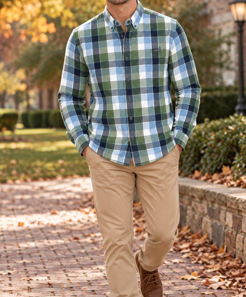 Eddie Bauer Classic Fit Plaid Shirt Men Sz M Blue Green Long Sleeve Button Down